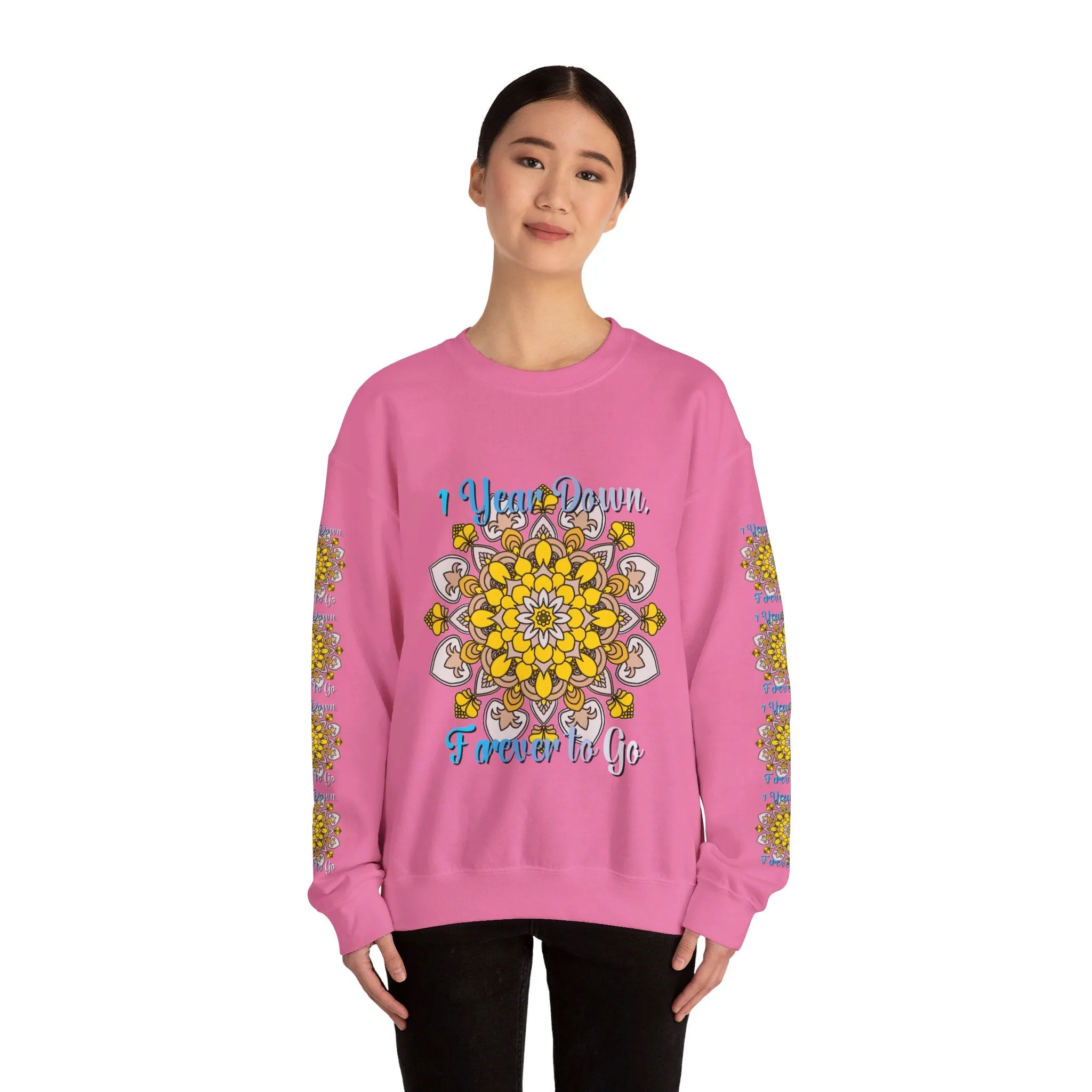 1 Year Wedding Anniversary Crewneck Sweatshirt with Handmade Mandala