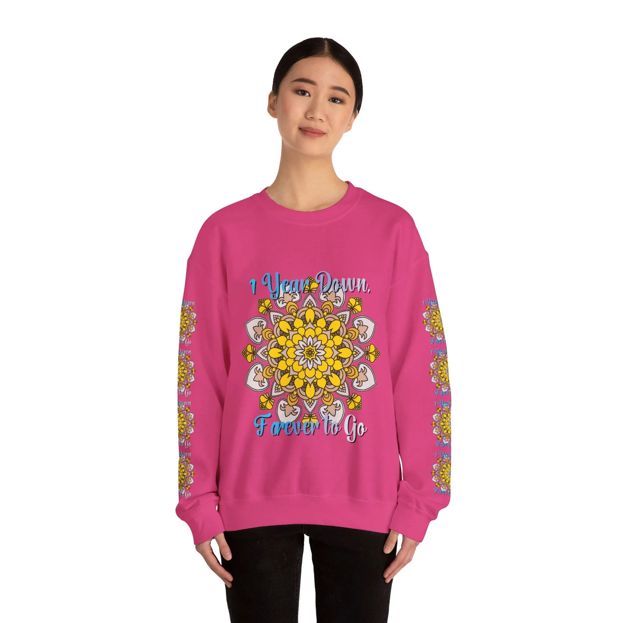 1 Year Wedding Anniversary Crewneck Sweatshirt with Handmade Mandala