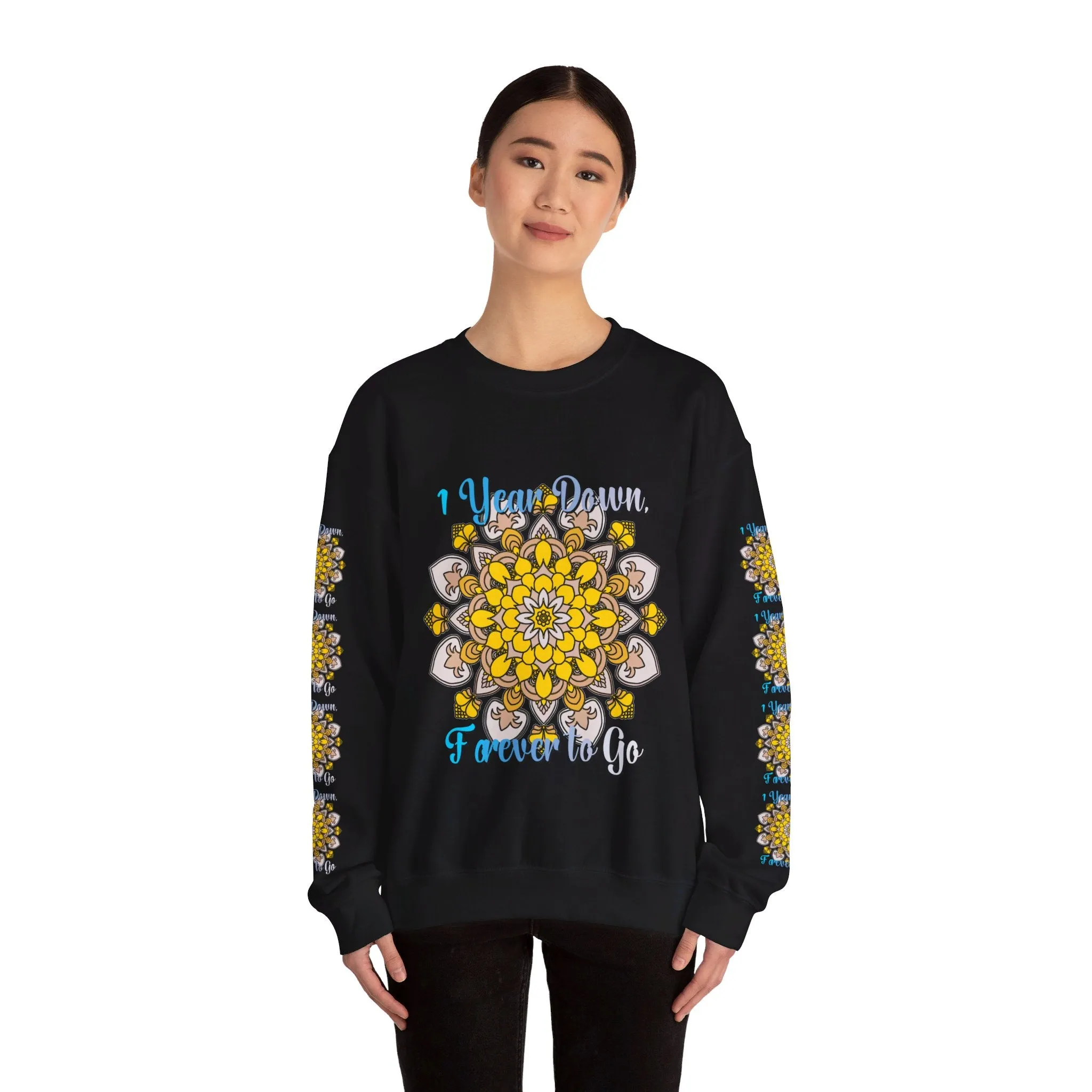 1 Year Wedding Anniversary Crewneck Sweatshirt with Handmade Mandala