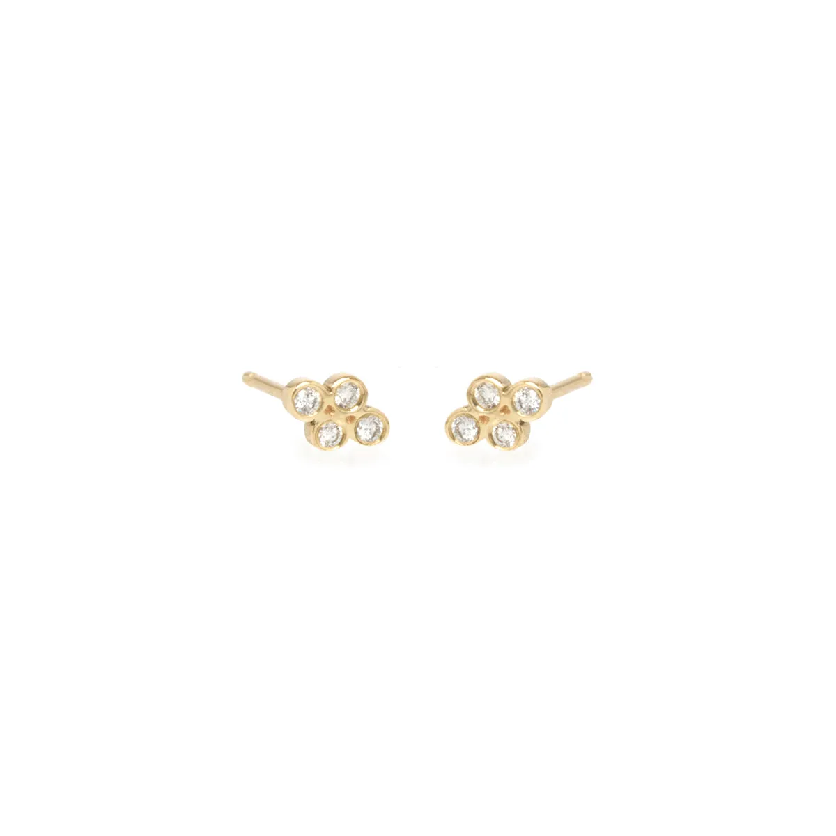 14k Quad Diamond Bezel Stud Earrings