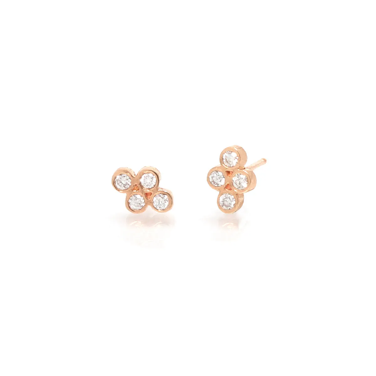 14k Quad Diamond Bezel Stud Earrings