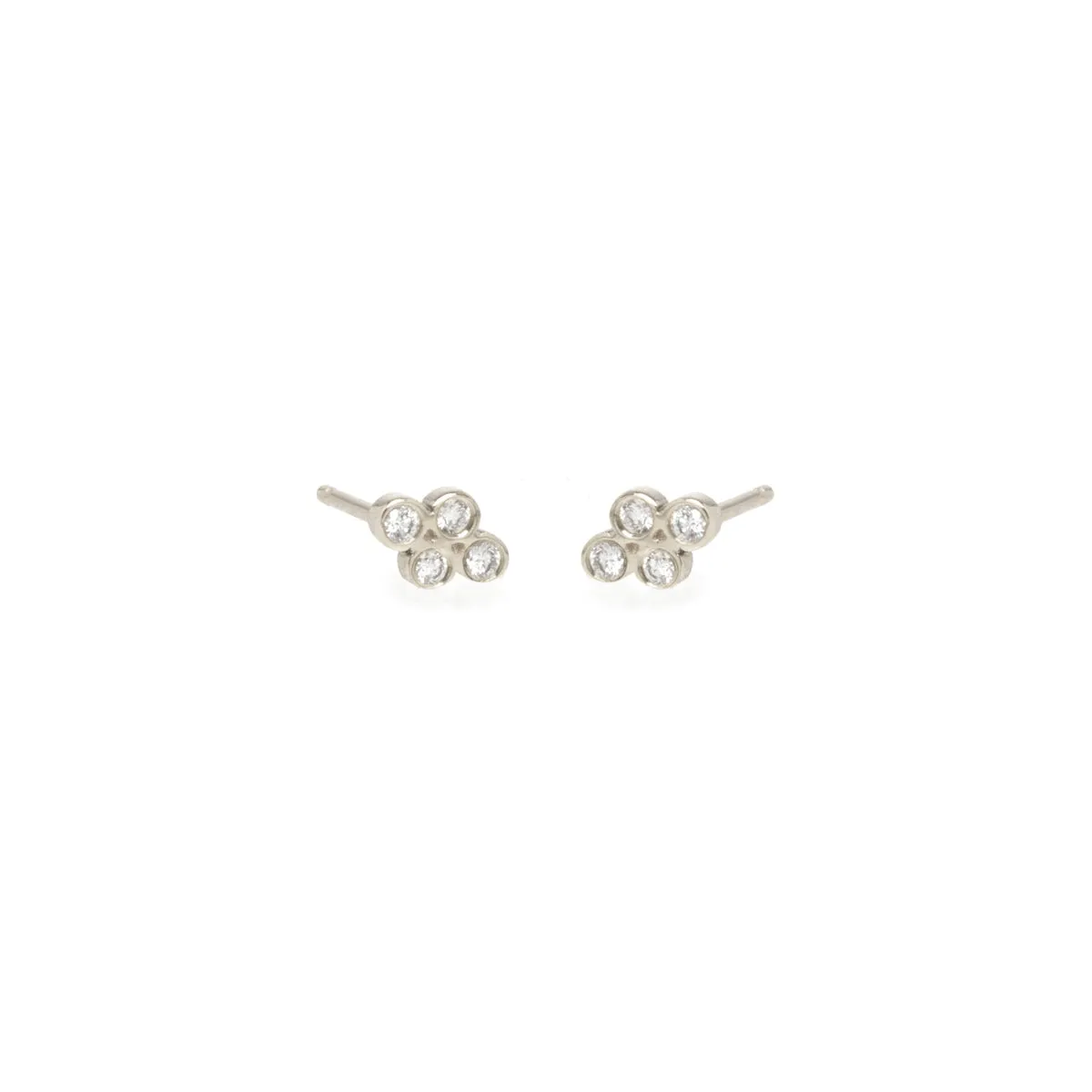 14k Quad Diamond Bezel Stud Earrings