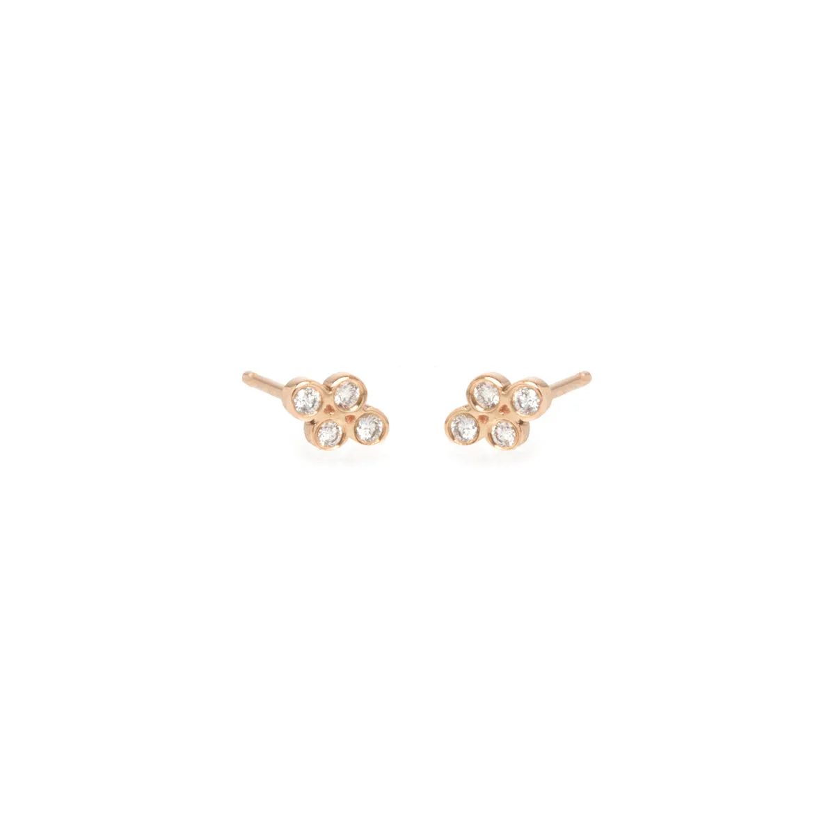 14k Quad Diamond Bezel Stud Earrings