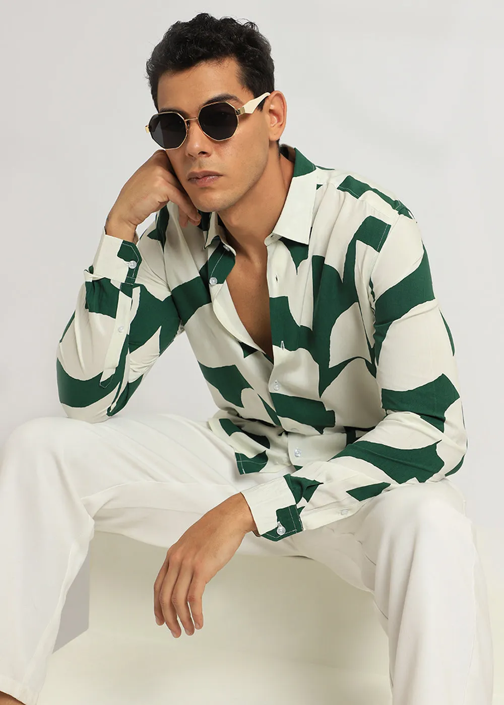 Abstract Green Print Full sleeve shirt