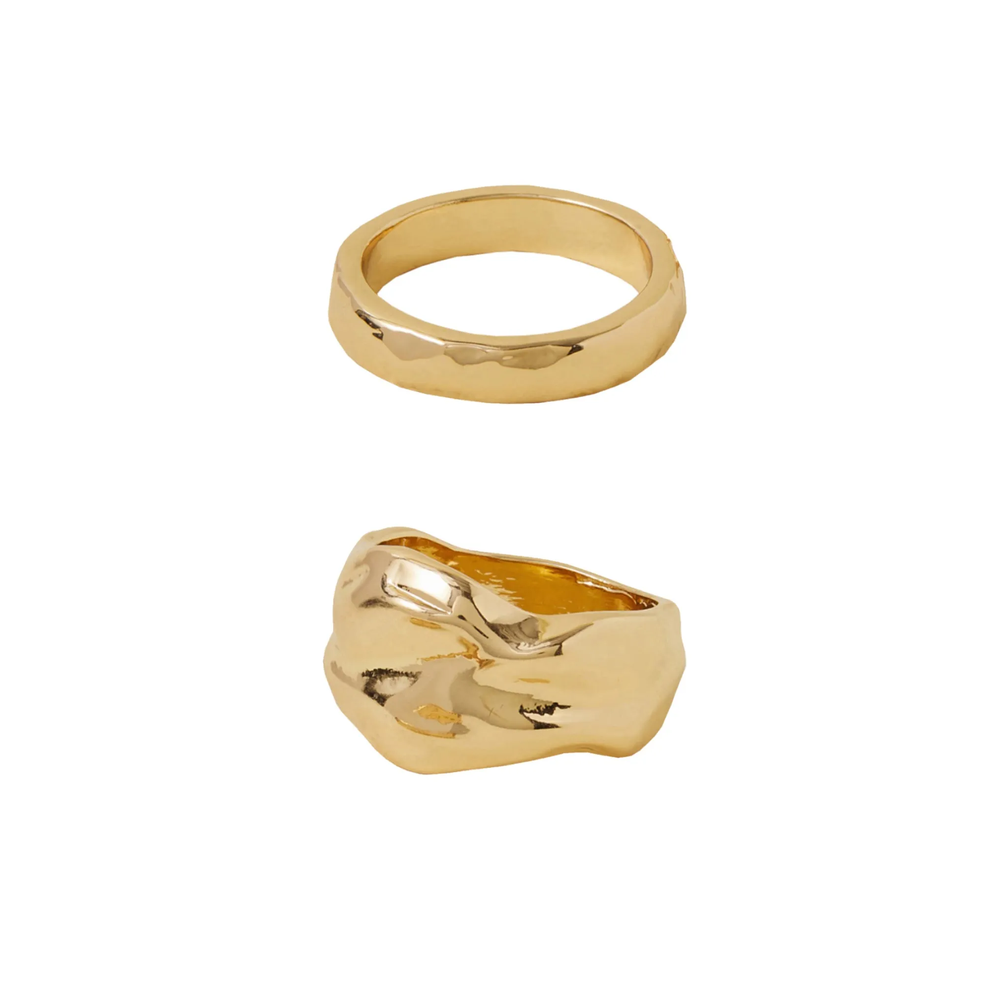 Accessorize London Women's Gold Textured Chunky Rings Pack Of 2-Medium