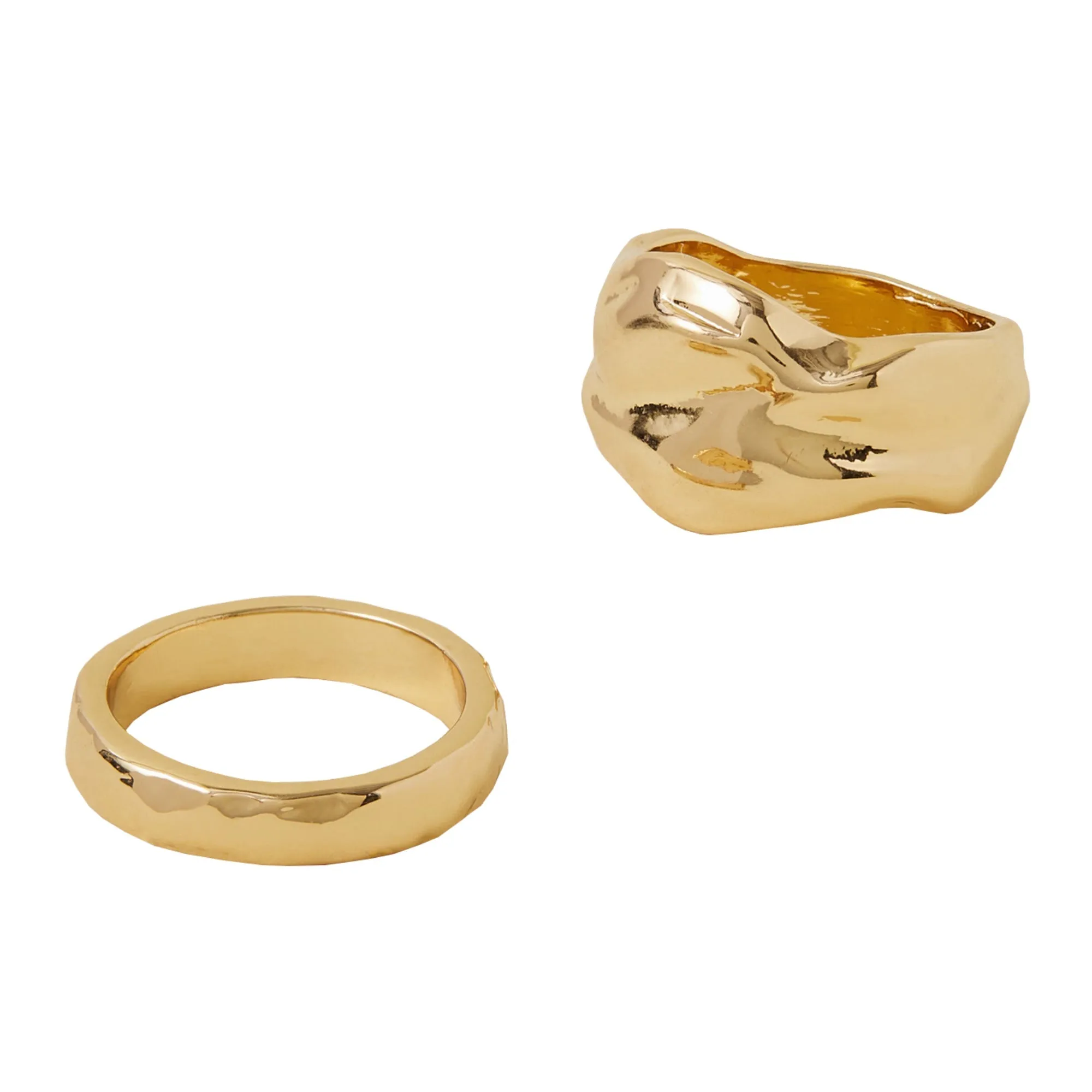 Accessorize London Women's Gold Textured Chunky Rings Pack Of 2-Medium