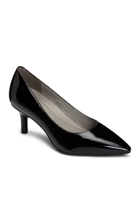 Aerosoles Classic Black Leather Slip On Pointy Toe Comfortable Heeled Pumps