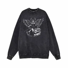 Angel Valkyrie Pattern Vintage Washed Sweatshirt