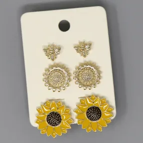 Bee And Sunflower Assorted Earrings Set