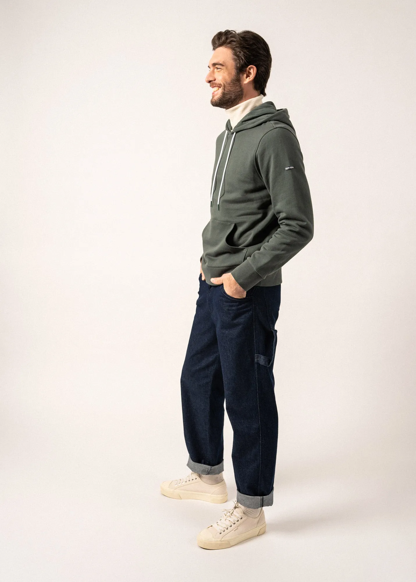 Benji hooded sweatshirt - plain, in fleece (VEGETAL)