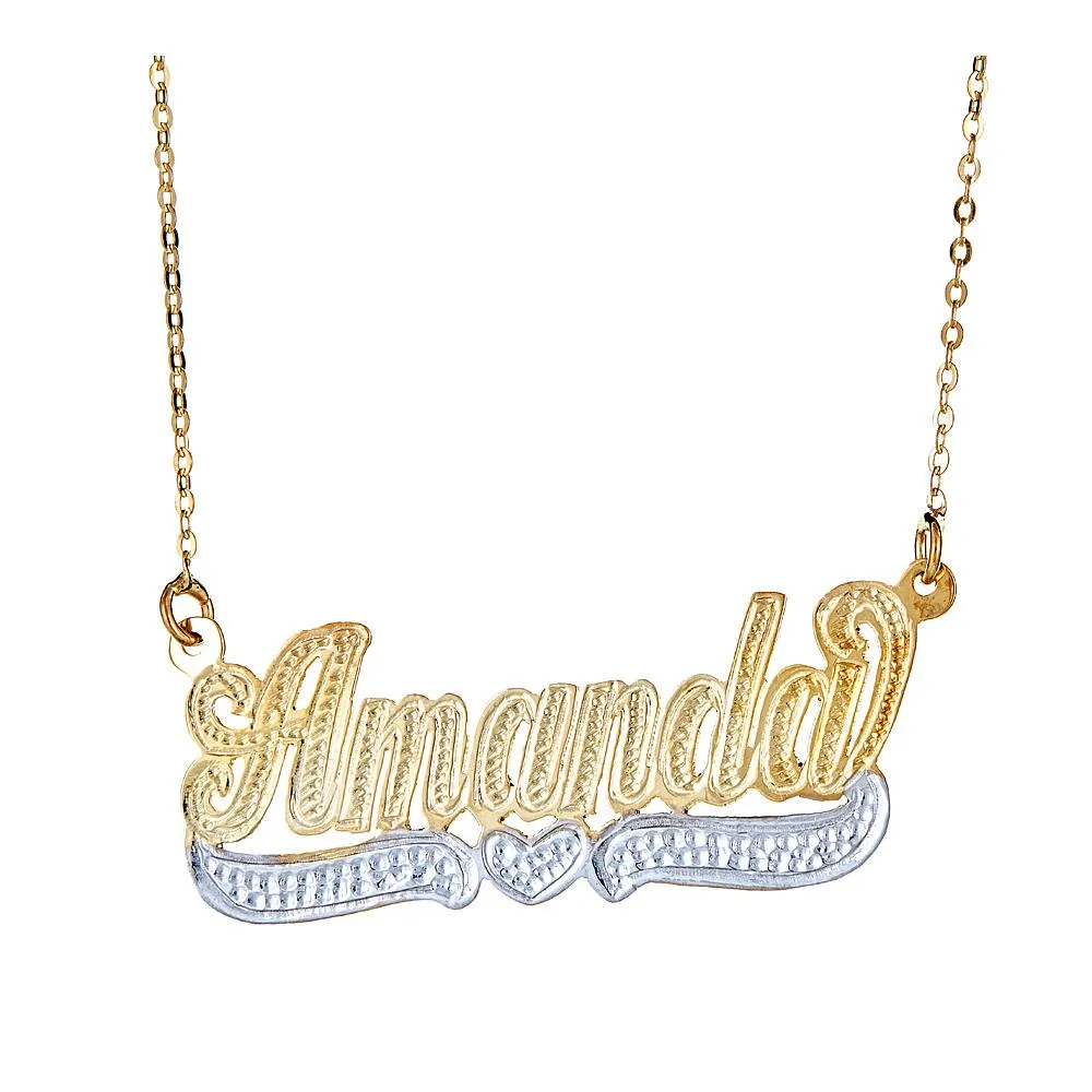 Better Jewelry Personalized .925 Sterling Silver Plated in 14K Gold Dotted Heart Classic Nameplate w. Chain