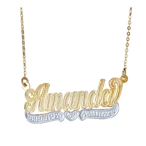 Better Jewelry Personalized .925 Sterling Silver Plated in 14K Gold Dotted Heart Classic Nameplate w. Chain