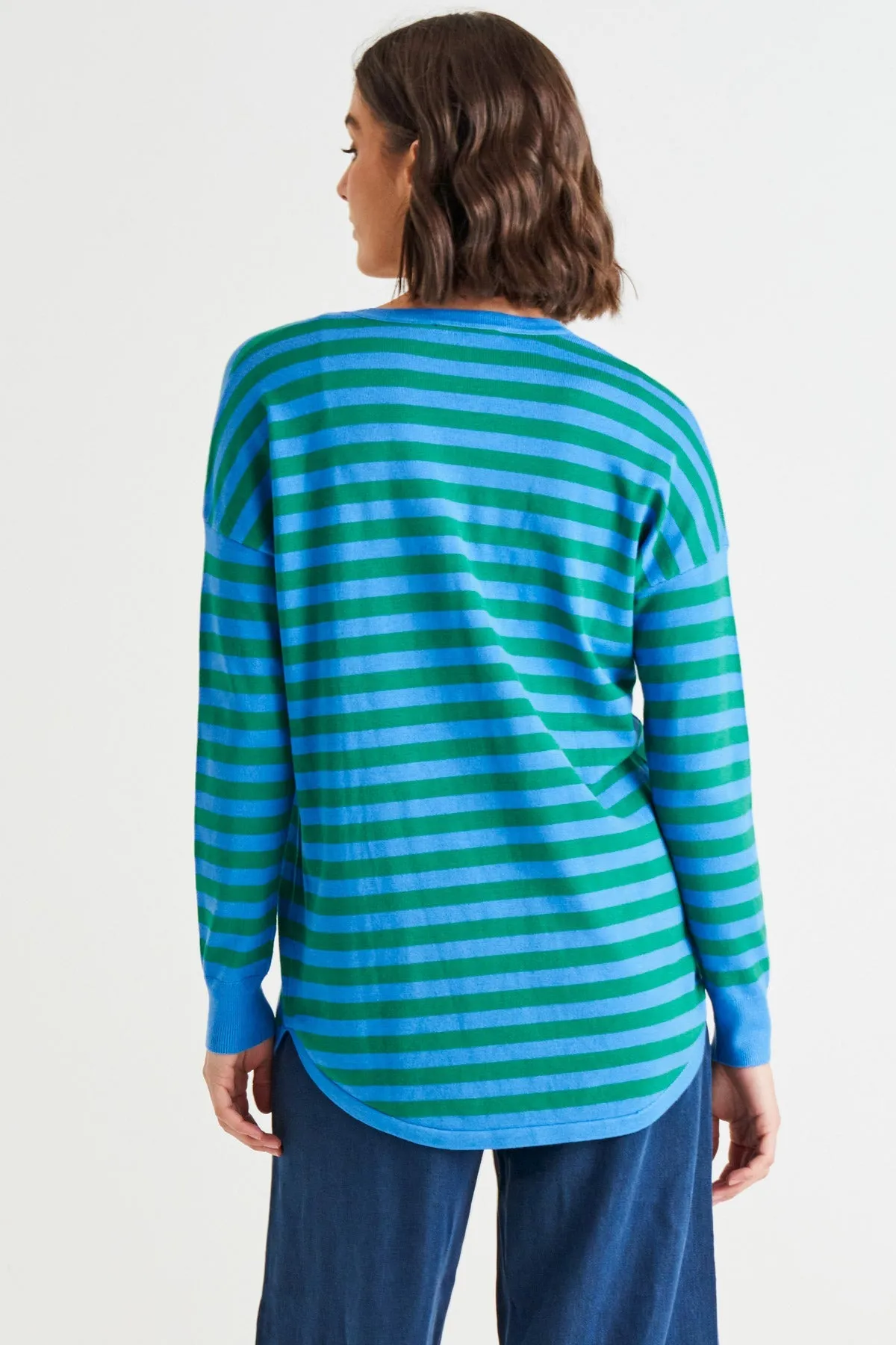 Betty Basics Sophie Knit Jumper - Green/Blue Stripe