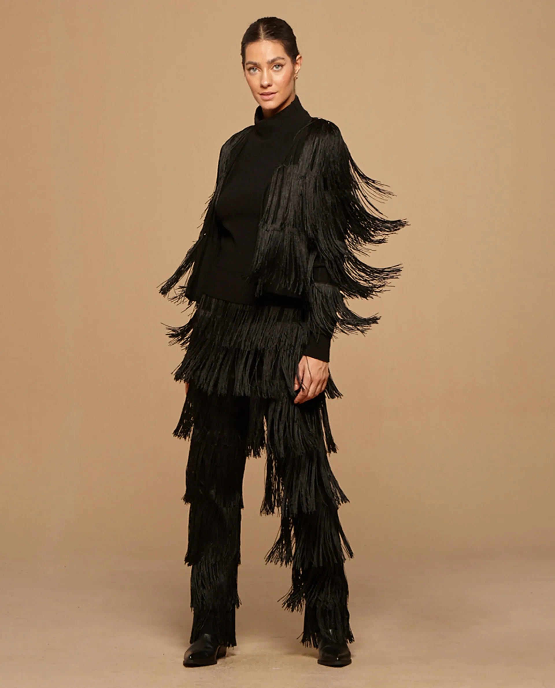 Black Fringes Pants