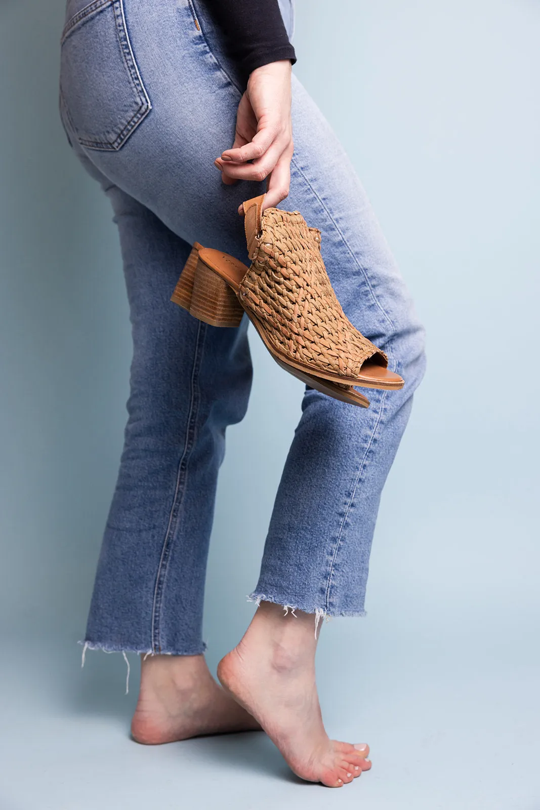 Brinkley Woven Leather Mules in Stone