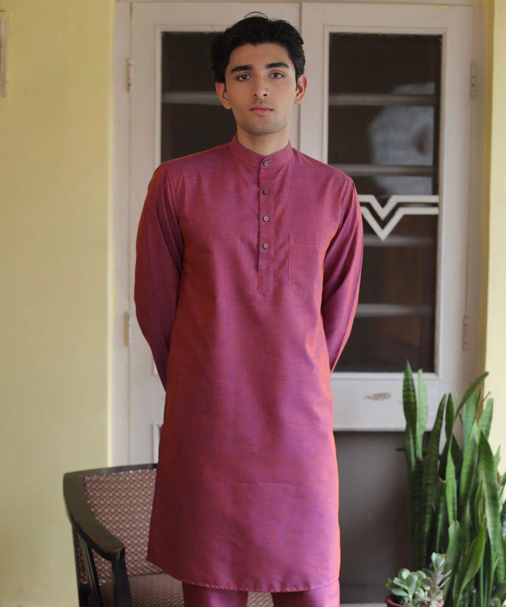 Burgundy Bliss Linen Kurta Pyjama Set