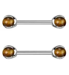 Claw Tigers Eye Stone Internally Threaded Titanium Nipple Barbells