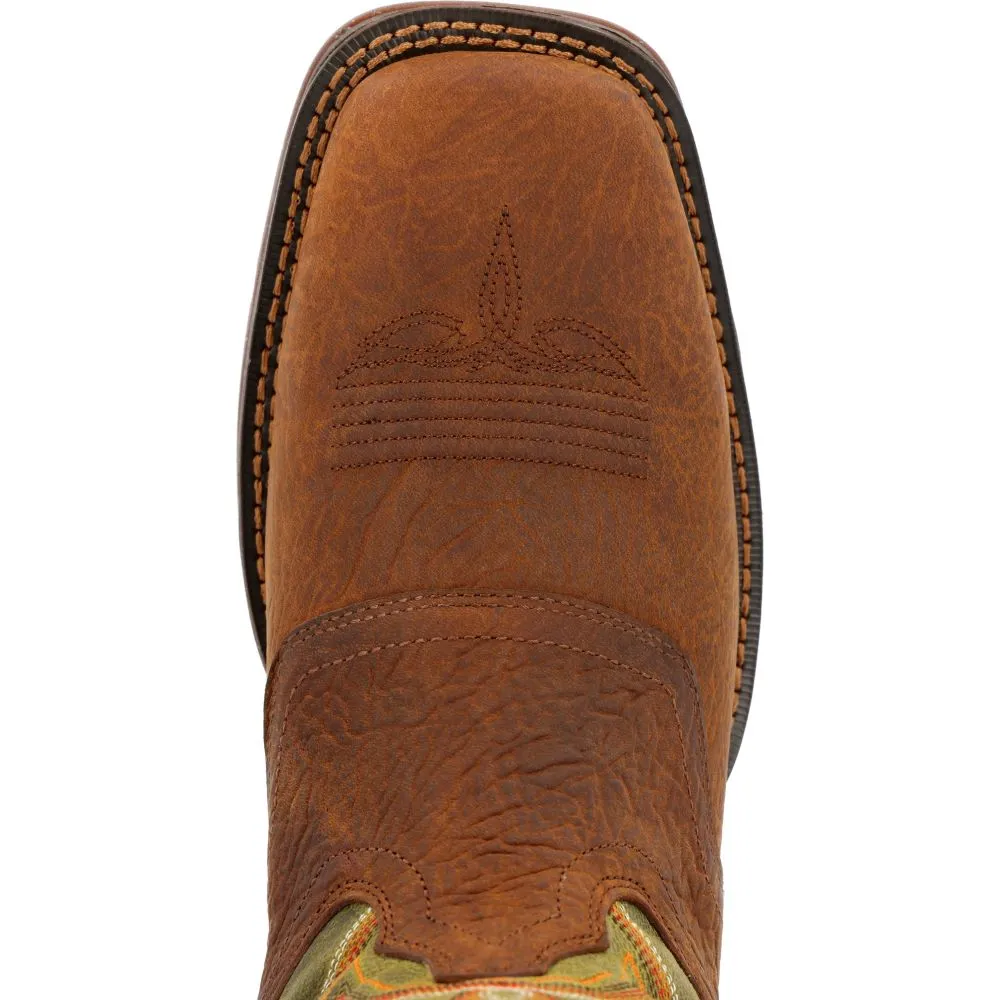 'Durango' Men's 12" Rebel Western Square Toe - Dark Chestnut / Hunter Green