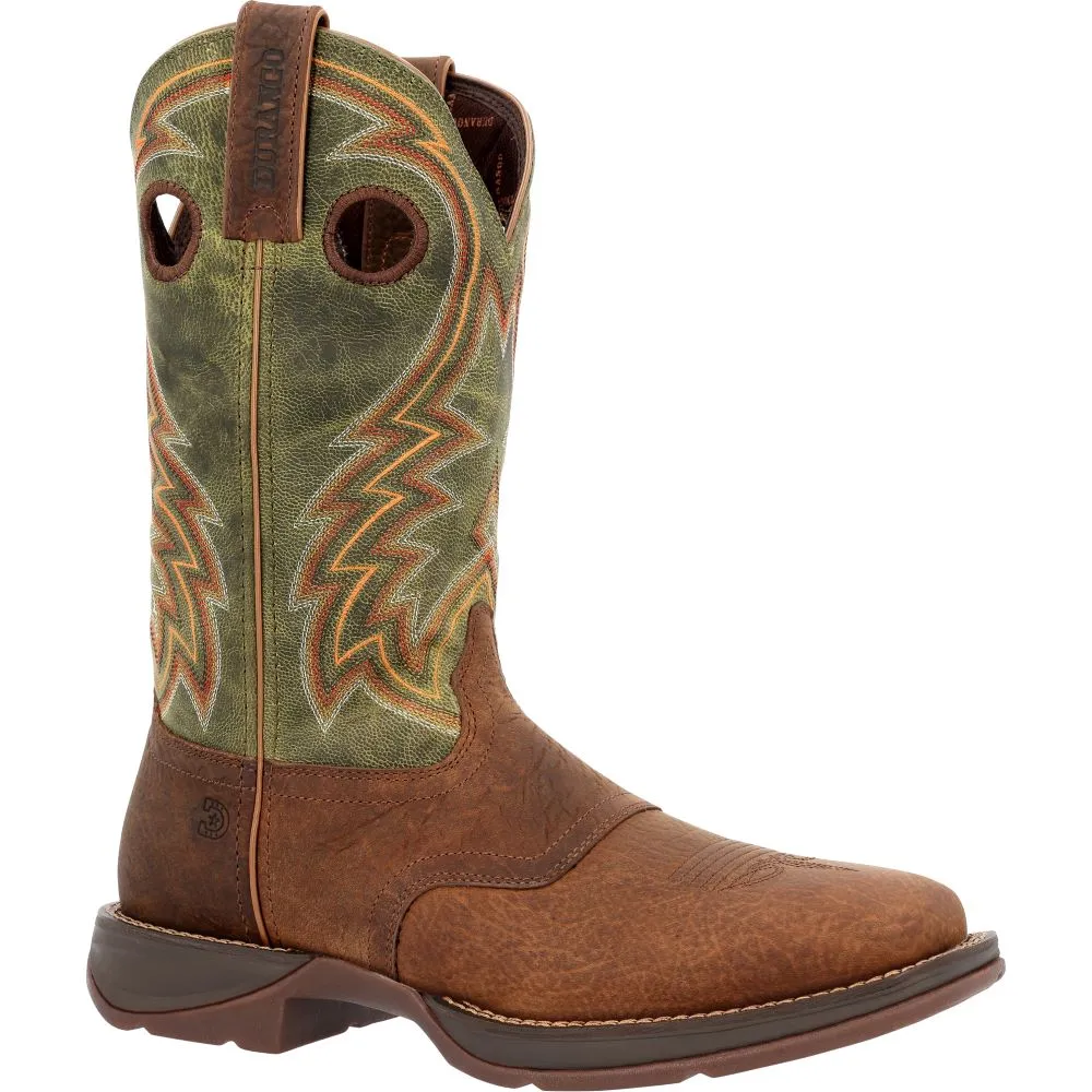 'Durango' Men's 12" Rebel Western Square Toe - Dark Chestnut / Hunter Green