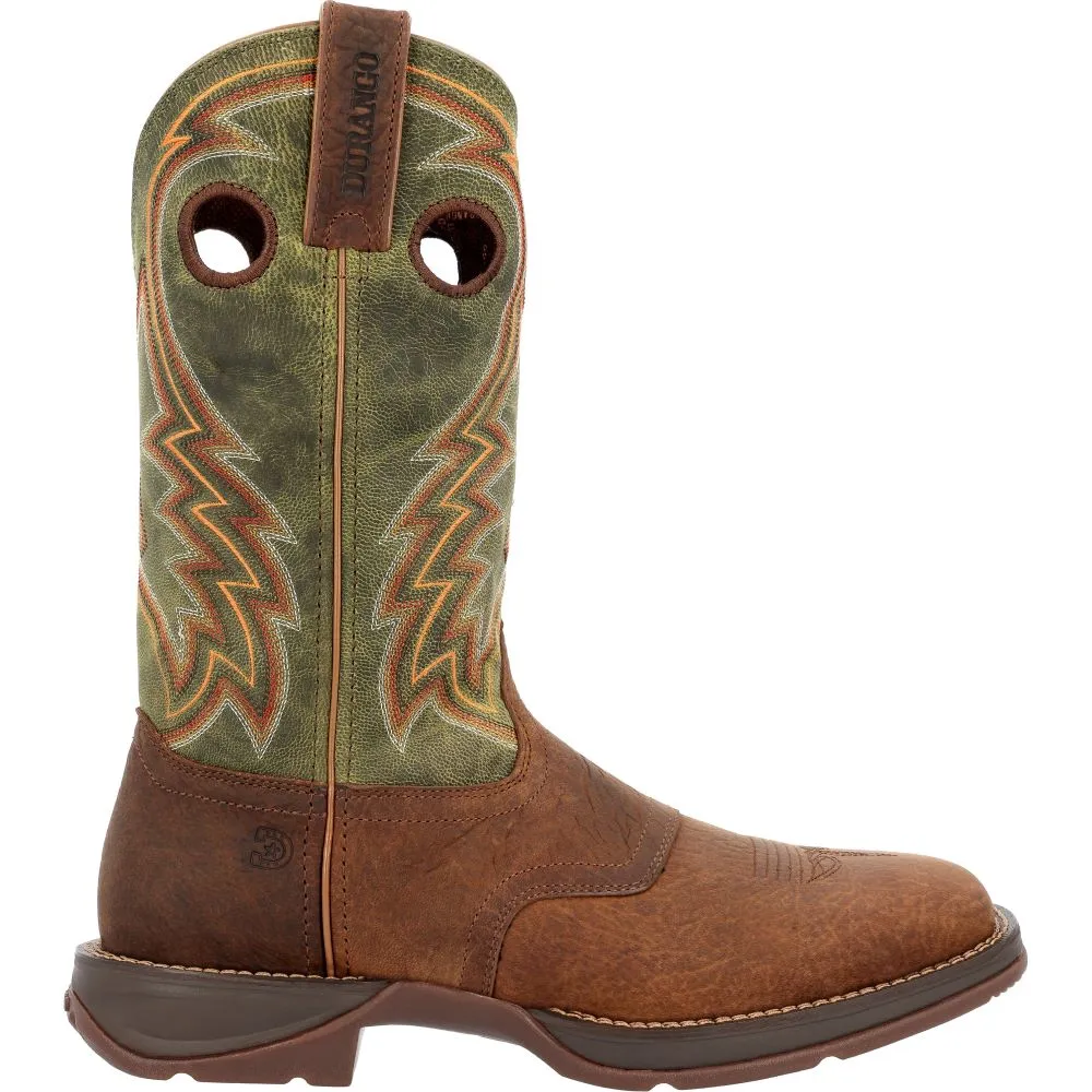 'Durango' Men's 12" Rebel Western Square Toe - Dark Chestnut / Hunter Green