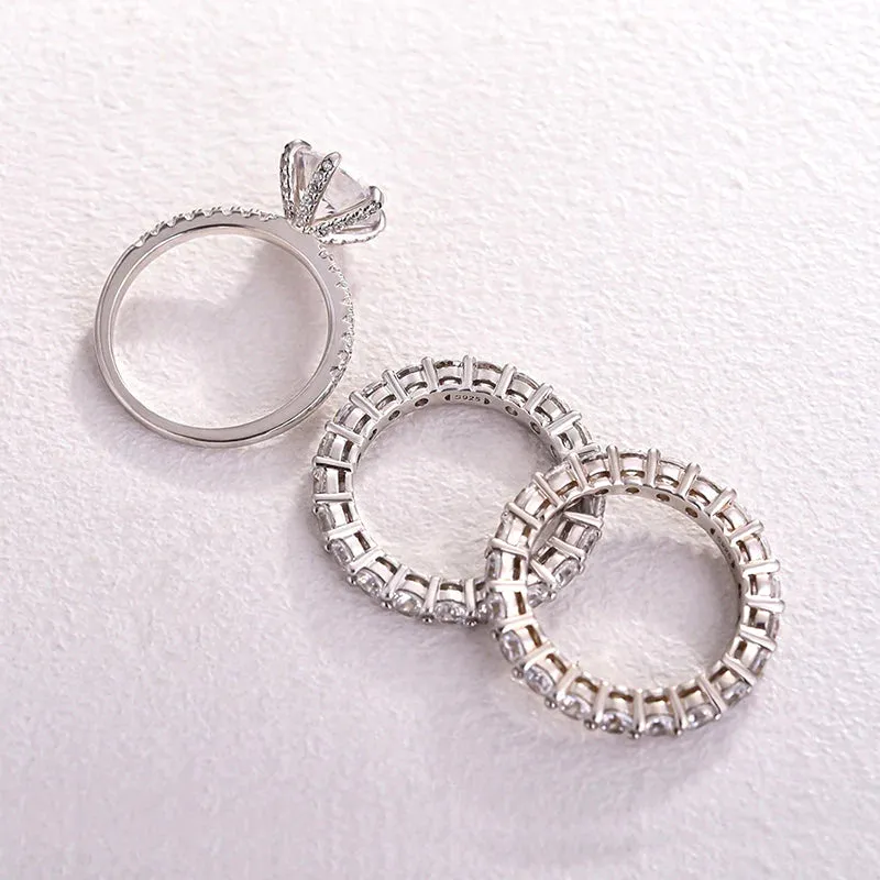 Exqusite Classic Round Cut 3PCS Bridal Set In Sterling Silver