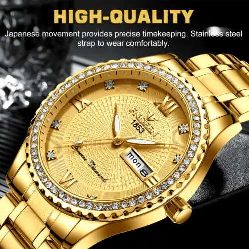 FNGEEN Gold Men's Watch Classic Stainless Steel Quartz Analog Business Gift S4527470