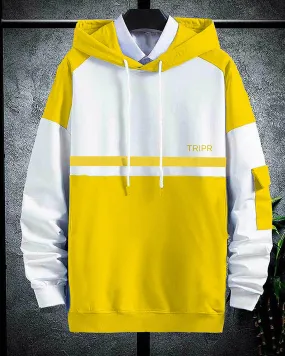 Full Sleeve Color Block Men Yellow White Sweatshirt