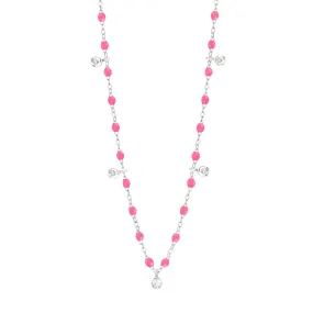 Gigi Supreme Classic 5 Diamond Necklace, Pink, White Gold, 17.7"