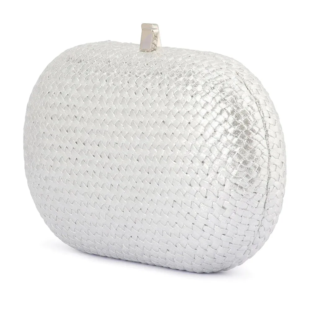 Lucia Woven Oval Clutch (Silver)