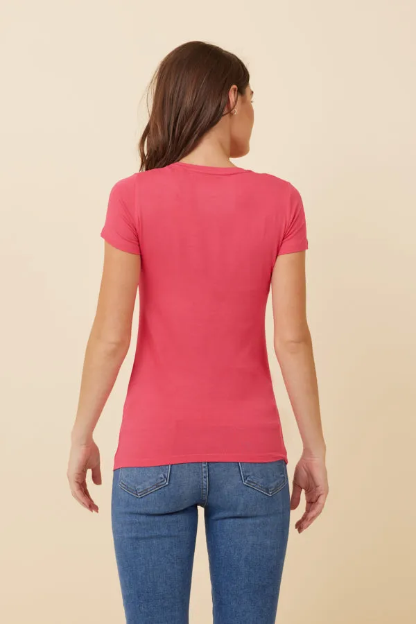 Majestic Soft Touch Short Sleeve Crewneck in Fuschia