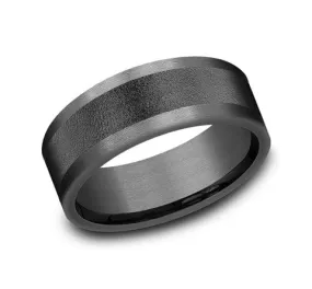 Men's Wedding Band, 8MM Darkened Tantalum Wire-Brushed Center