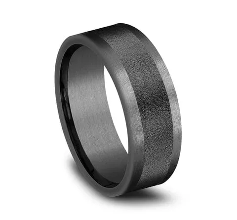 Men's Wedding Band, 8MM Darkened Tantalum Wire-Brushed Center