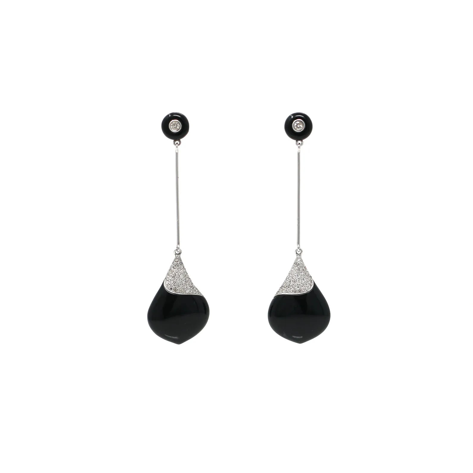 Onyx Diamond Drop Earrings in 14K White Gold