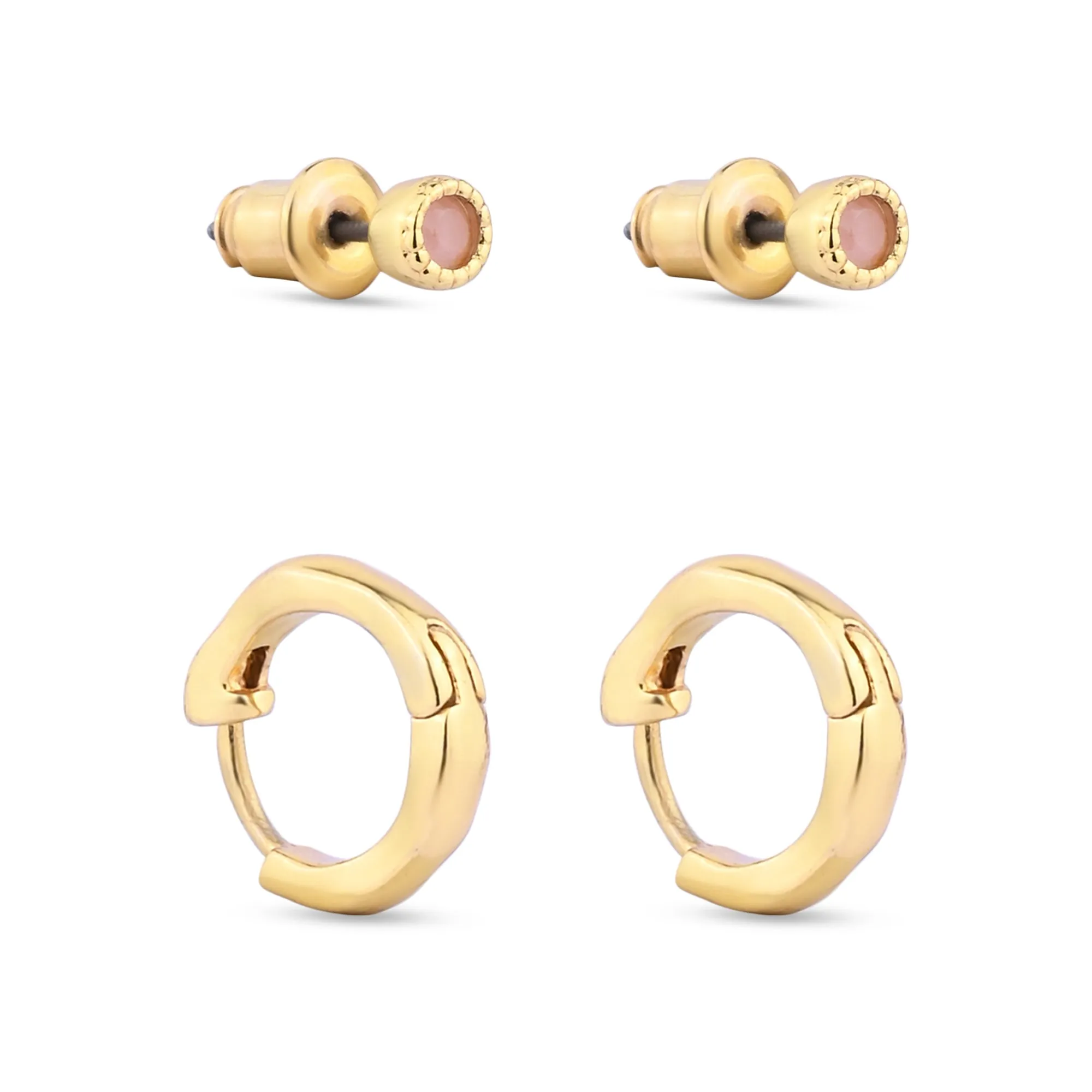 Real Gold-Plated Z Rose Quartz Molten Earrings Set Of Two