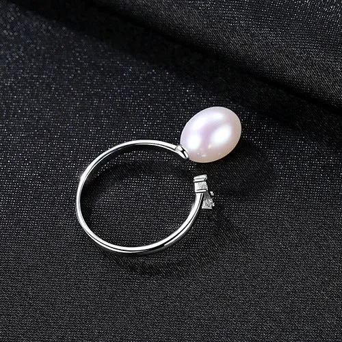 S925 Sterling Silver Pearl Open Plain Ring