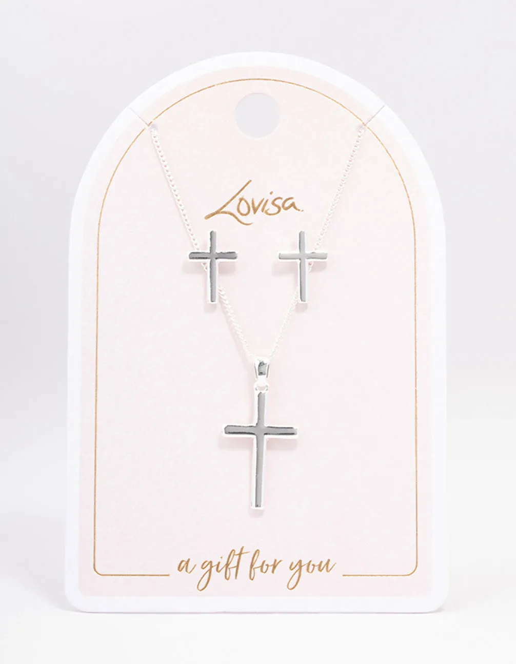 Silver Plain Cross Jewellery Set