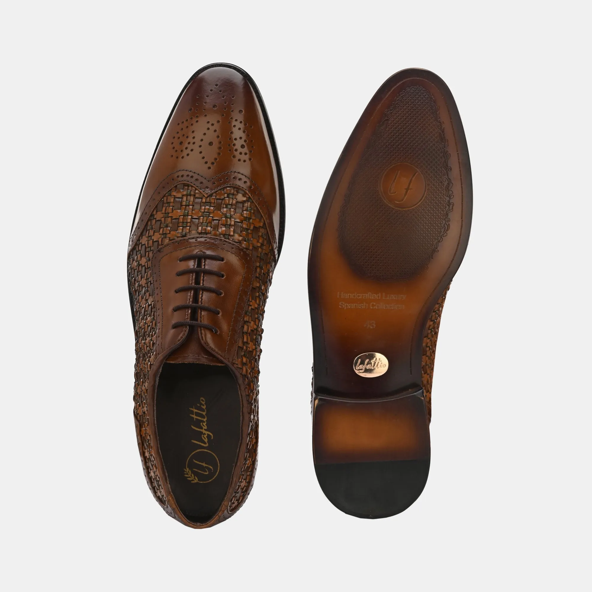 Tan Lace-Up Brogues by Lafattio