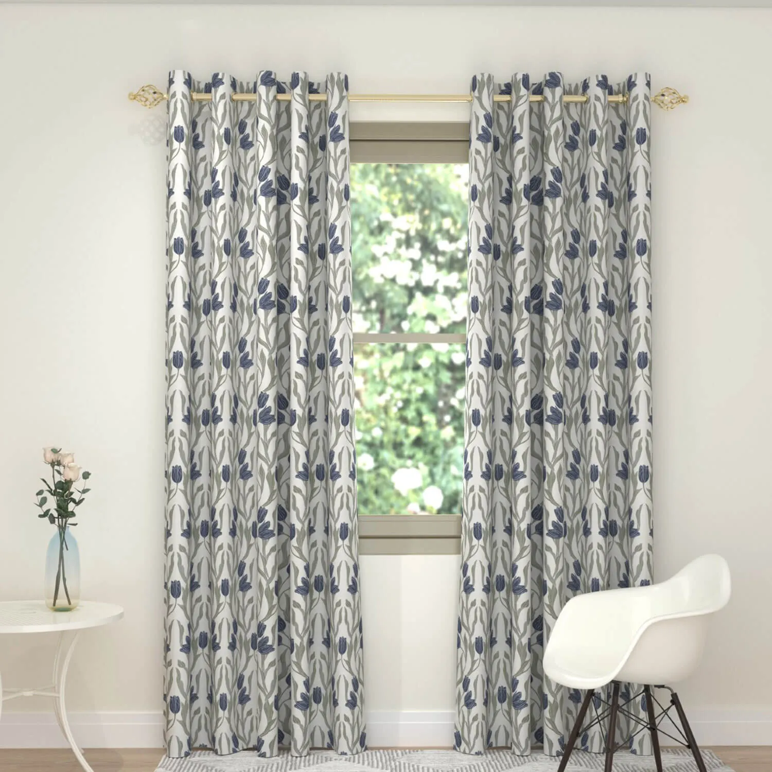 Tulip Interline Readymade Curtain - Navy